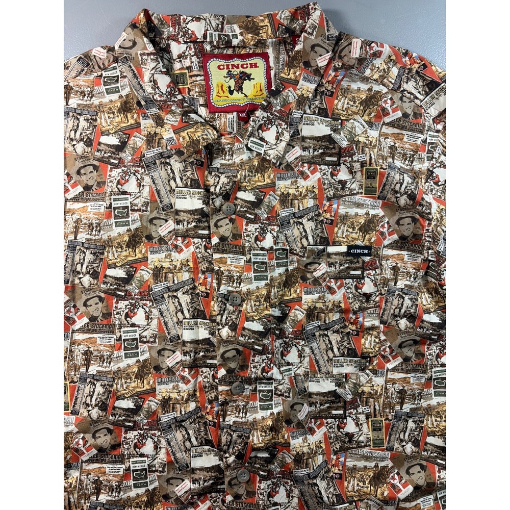 Cinch Button Down Shirt Mens XXL Multicolor Cowboy Print Short Sleeve Relaxed Fi
